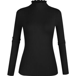 Popzone - Women - M - Thin Ribbed Black Long sleeve mock neck shirt - slim Fit